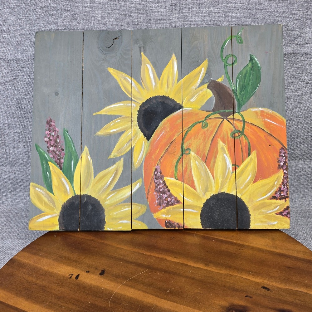 Hand Painted Wood Pallet Pumpkin Sunflower‎ Fall Autumn Wall Decor Art